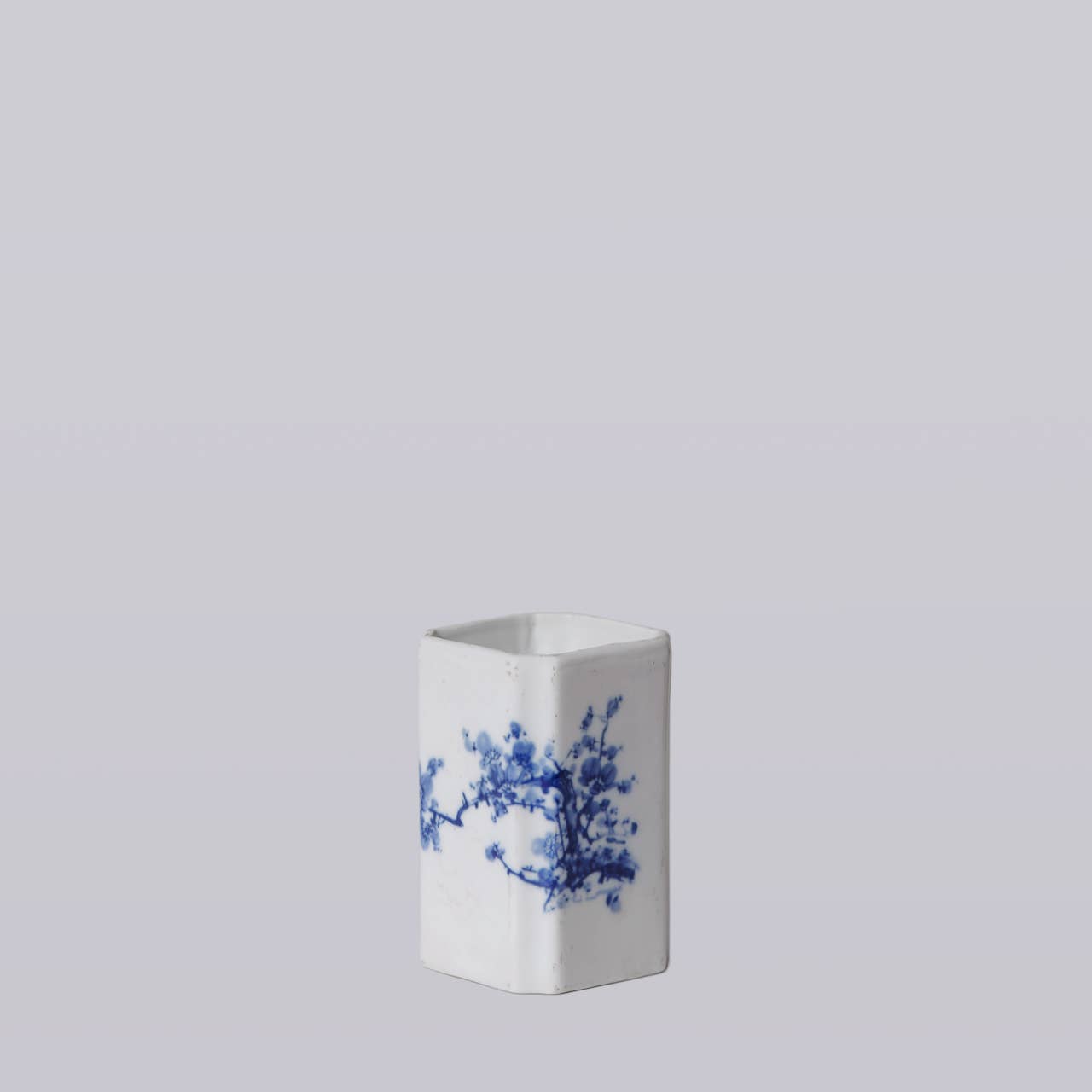 1920s Blue and White Porcelain Cherry Blossom Square Vase