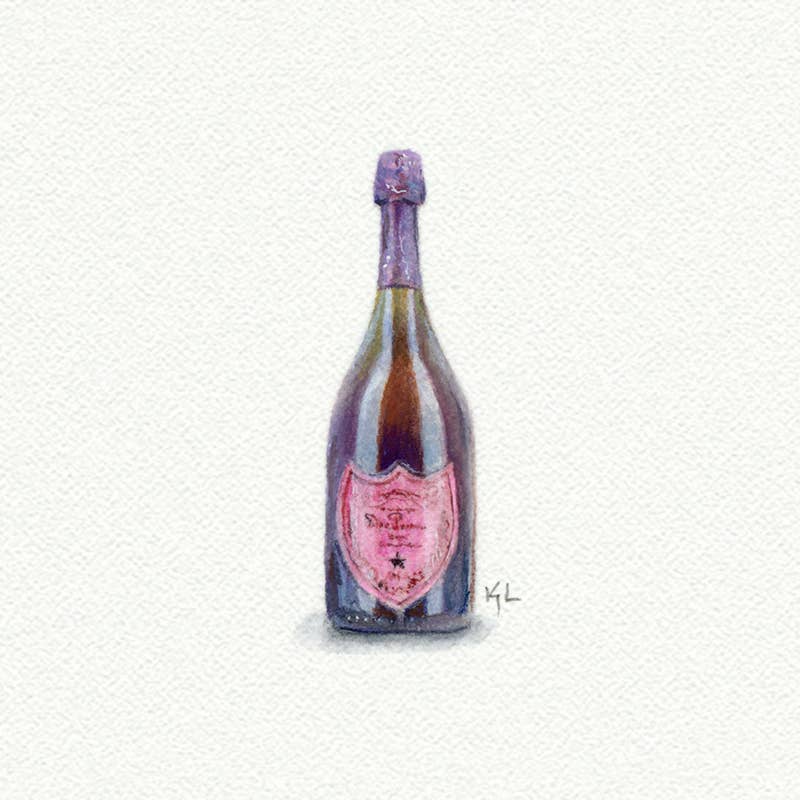 Dom Perignon Champagne Miniature Watercolor Painting - Print