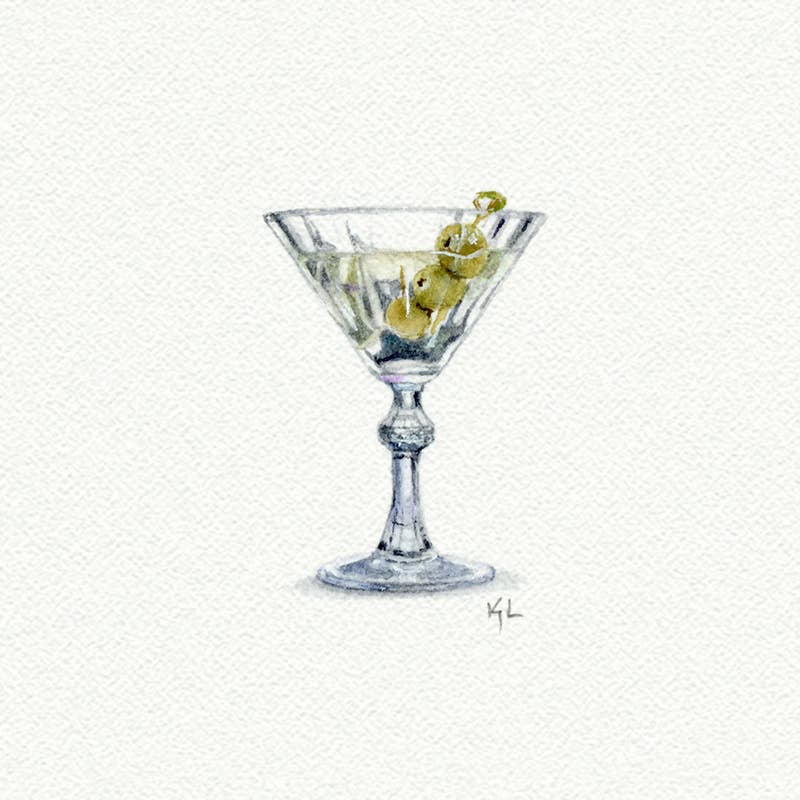 Martini Glass Miniature Watercolor Painting - Print