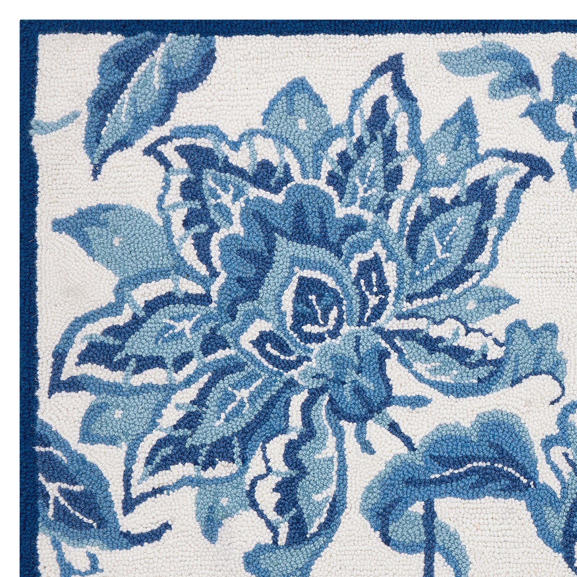 Blue and White Floral Hook Rug