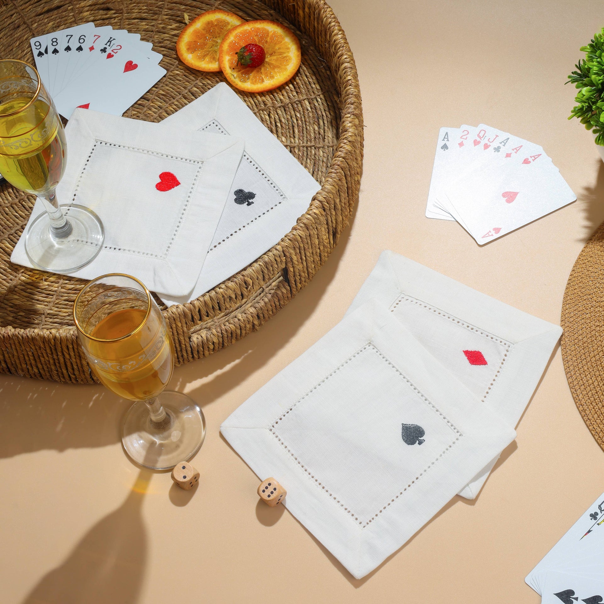 Playing Cards Embroidered Cocktail Napkins