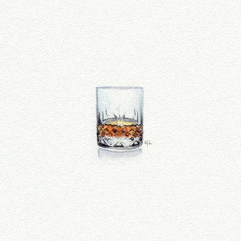Bourbon Whiskey Glass Miniature Watercolor Painting - Print