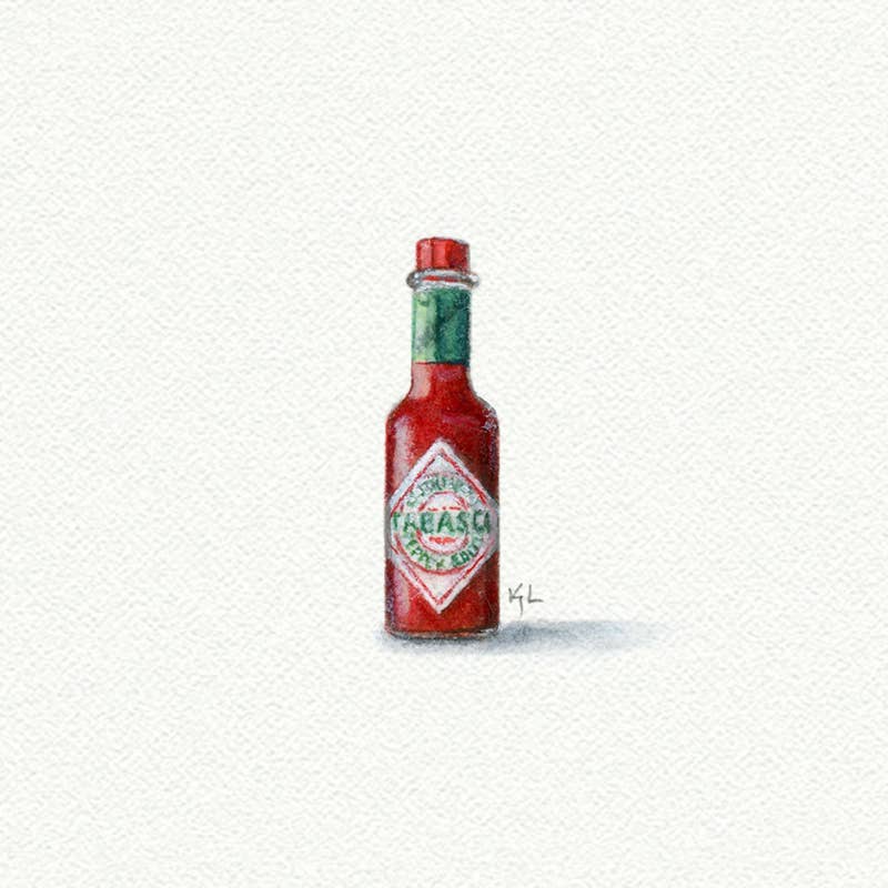 Tobasco Hot Sauce Miniature Watercolor Painting - Print