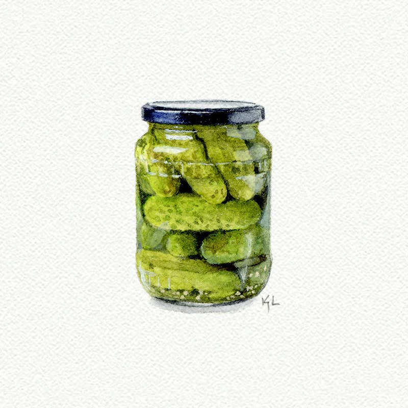 Jar of Pickles Miniature Watercolor Painting - Print