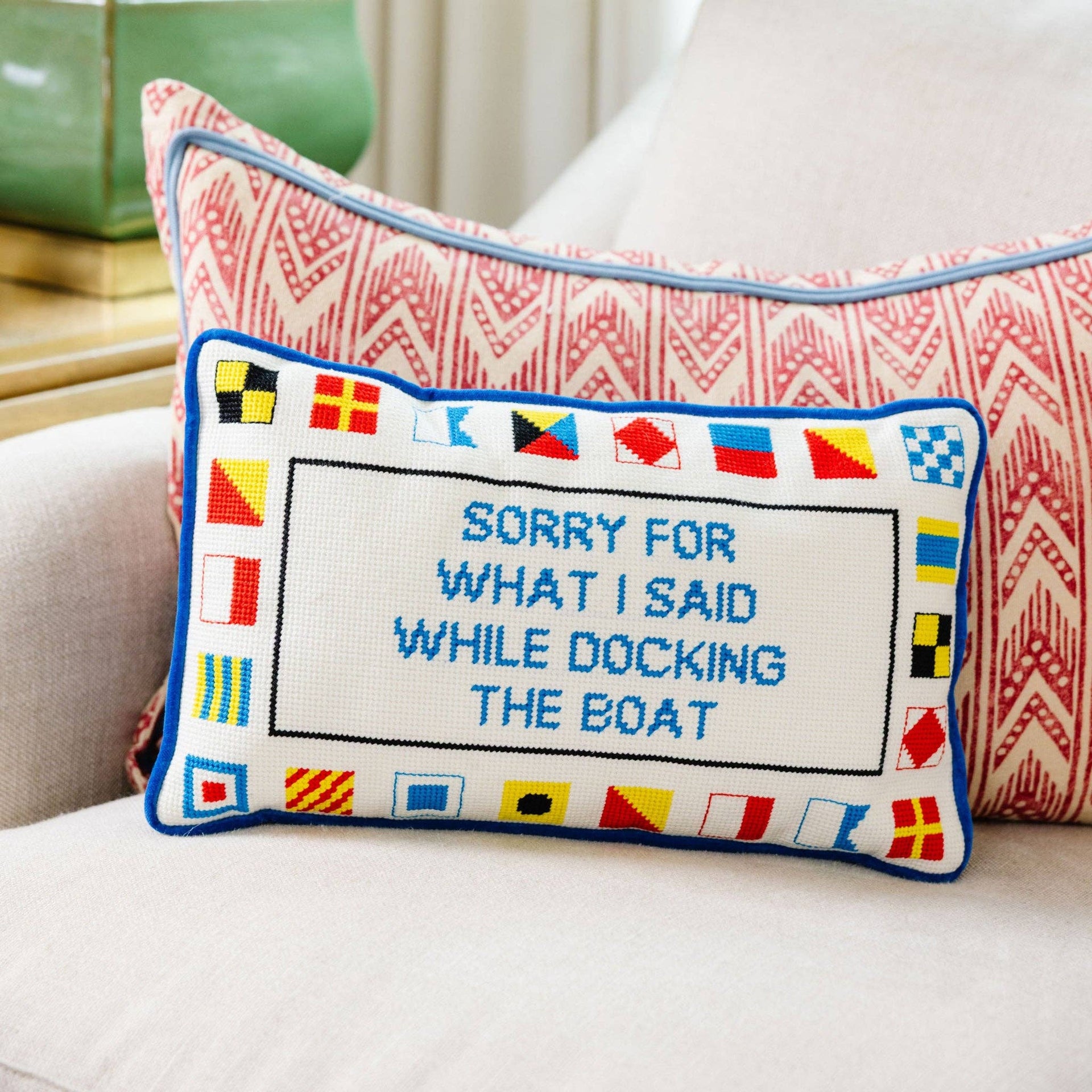 'Docking The Boat' Needlepoint Pillow